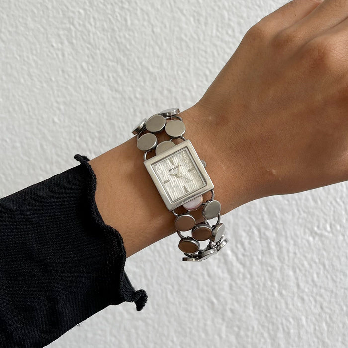 Vintage Fossil Silver Tone Bracelet Watch / Minimalist Square Dial Watch