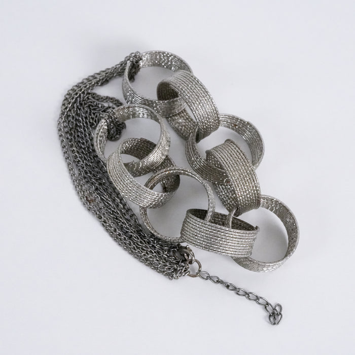 Vintage Silver Tone Textured Geometric Link Statement Necklace