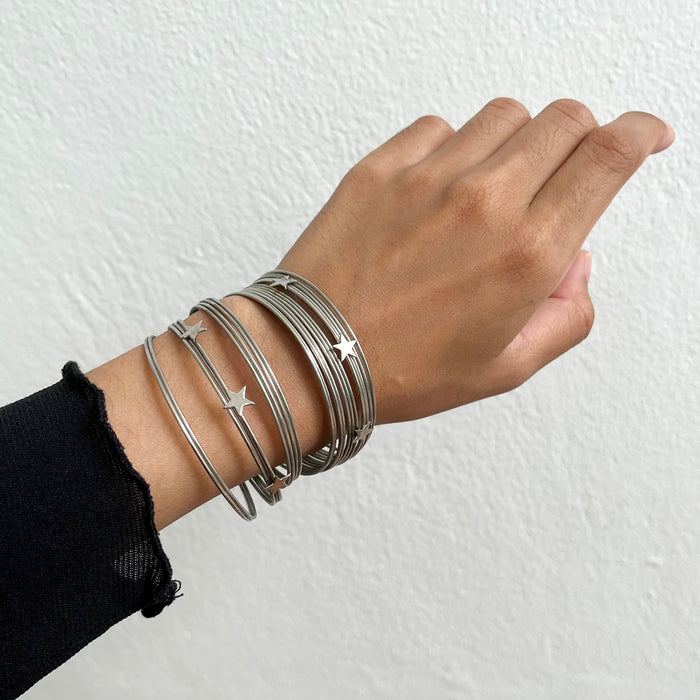 Vintage Silver Tone Multi-Wire Star Cuff Bracelet