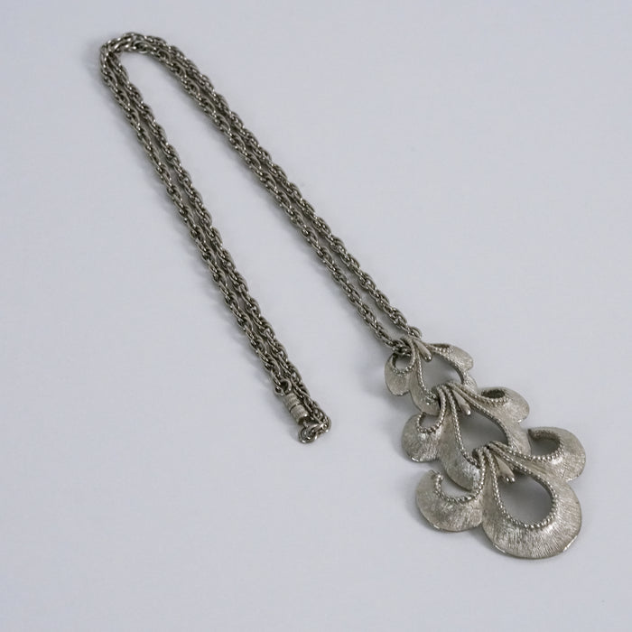 Vintage Silver Tone Ornate Abstract Pendant Necklace