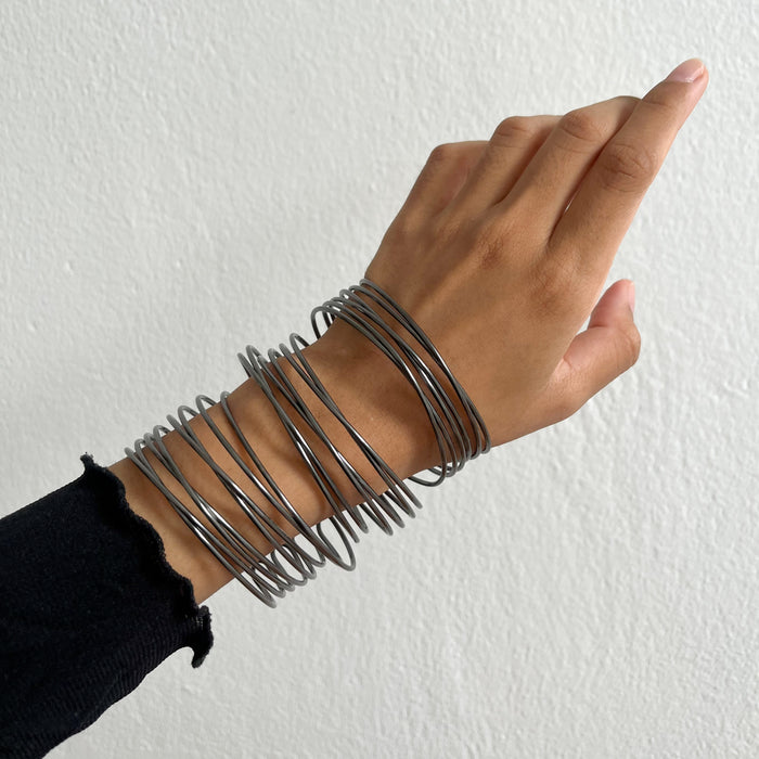 Vintage Gunmetal Multi-Wire Open Cuff Statement Bracelet