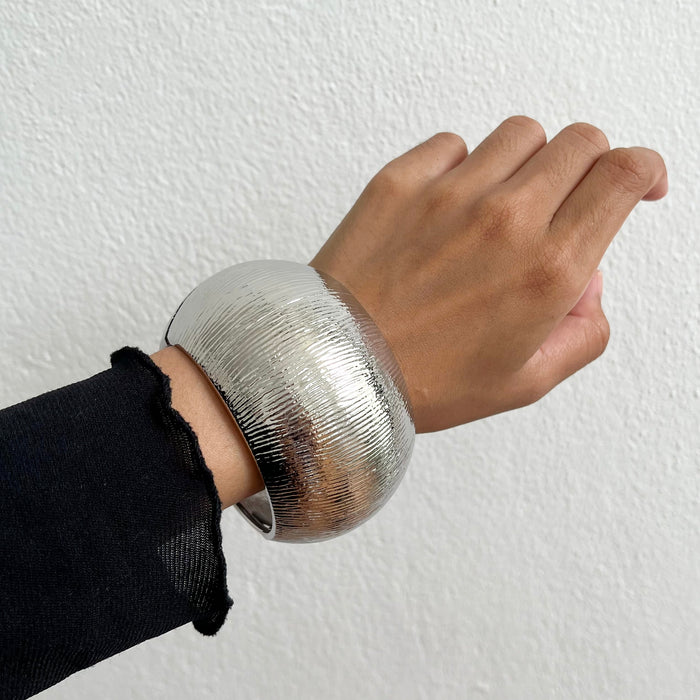 Vintage Silver-Tone Wide Hinged Cuff Bracelet