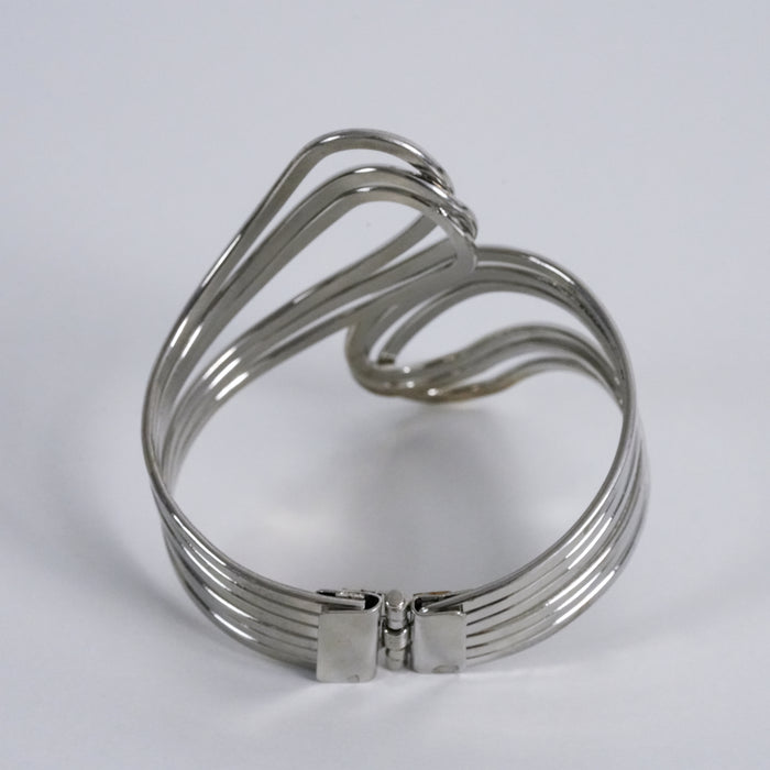 Vintage Silver Tone Sculptural Wave Cuff Bracelet