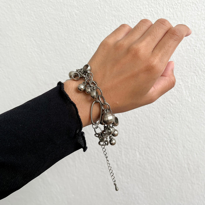 Vintage Silver Tone Multi-Charm Chain Bracelet