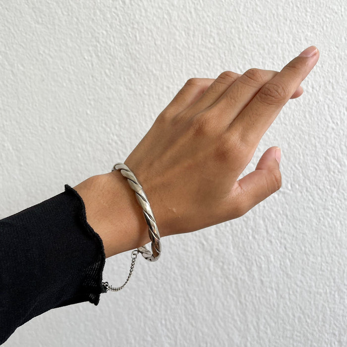 Vintage Silver Twisted Rope Cuff Bracelet