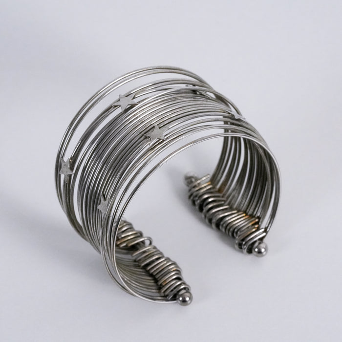 Vintage Silver Tone Multi-Wire Star Cuff Bracelet