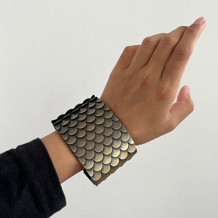 Vintage Bronze Scale Armor Wide Cuff Bracelet