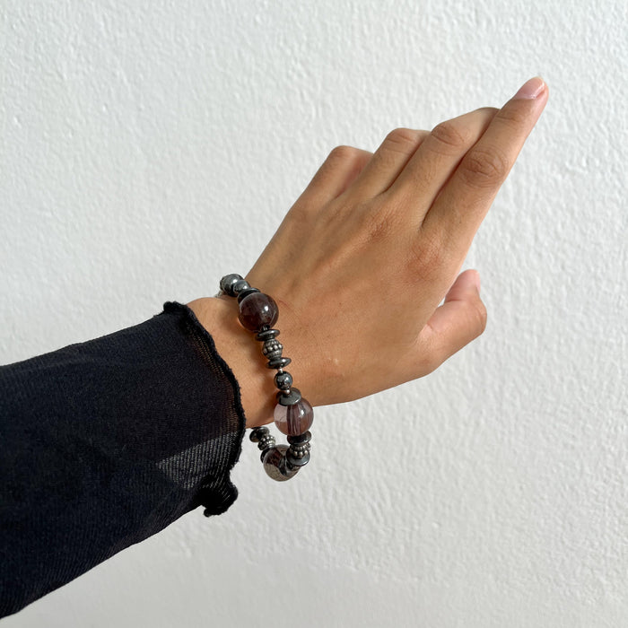 Vintage Silver-Tone Black Beaded Statement Bracelet