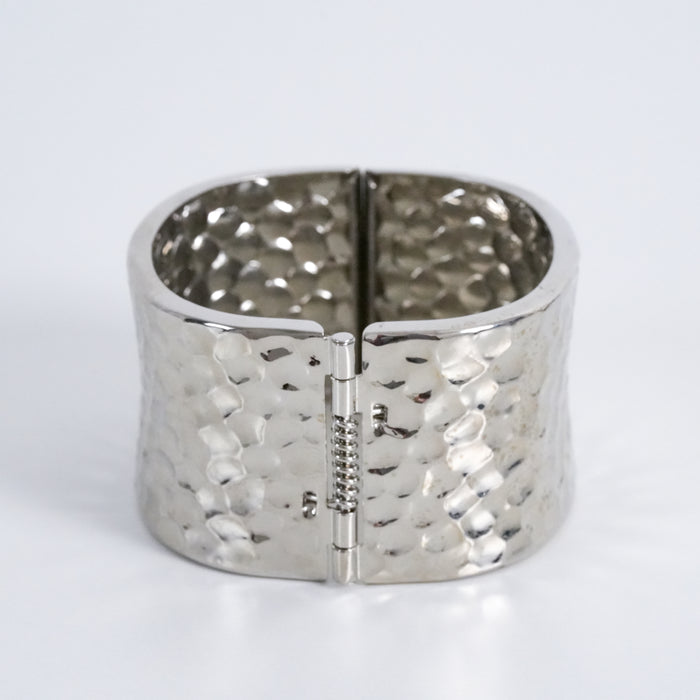 Vintage Silver Tone Hammered Wide Cuff Bracelet