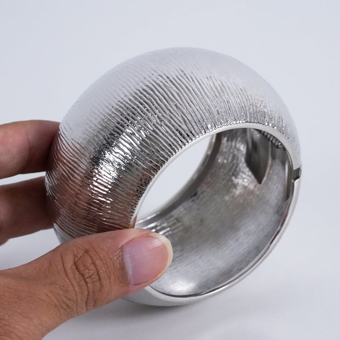 Vintage Silver-Tone Wide Hinged Cuff Bracelet