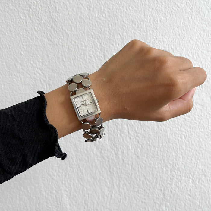 Vintage Fossil Silver Tone Bracelet Watch / Minimalist Square Dial Watch
