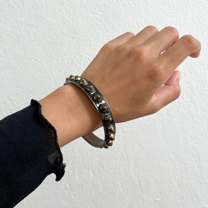 Vintage Black Enamel Studded Bangle Bracelet