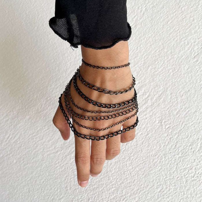 Vintage Black Multi Chain Hand Bracelet / Layered Gothic Hand Harness Bracelet