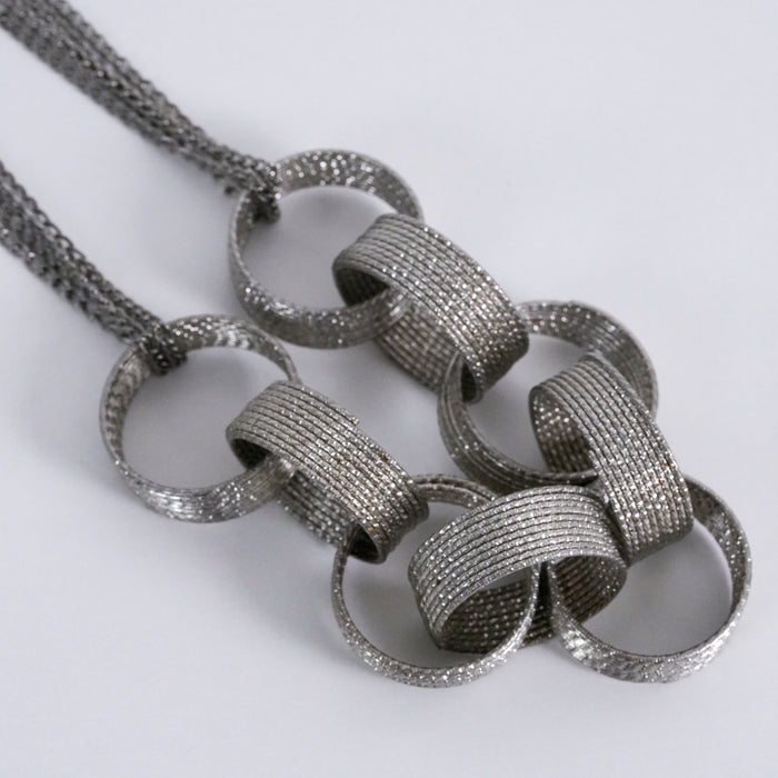 Vintage Silver Tone Textured Geometric Link Statement Necklace