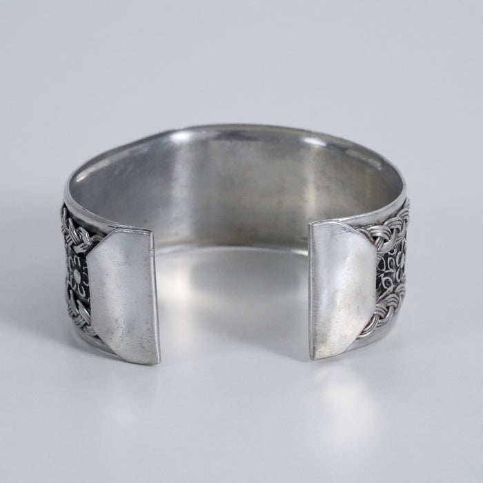 Vintage Floral Braided Silver Tone Cuff Bracelet