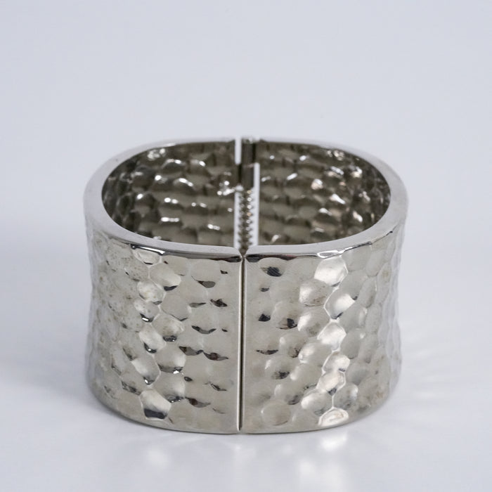 Vintage Silver Tone Hammered Wide Cuff Bracelet