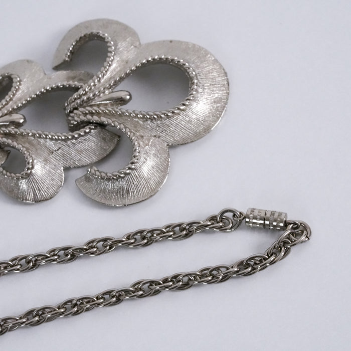 Vintage Silver Tone Ornate Abstract Pendant Necklace