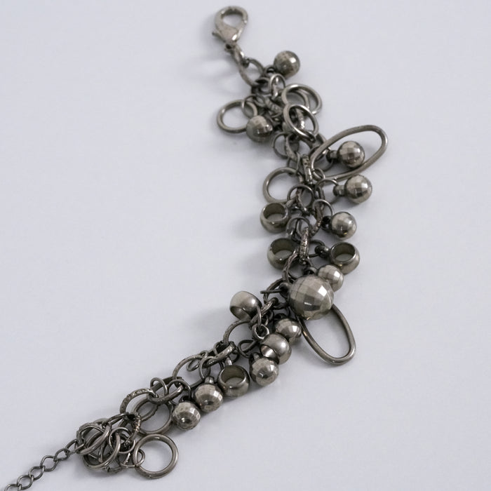 Vintage Silver Tone Multi-Charm Chain Bracelet