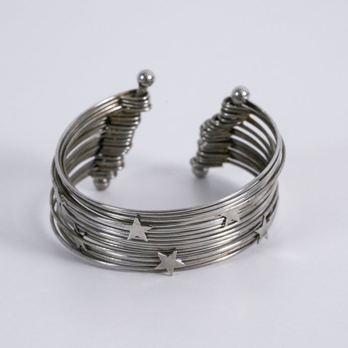 Vintage Silver Tone Multi-Wire Star Cuff Bracelet