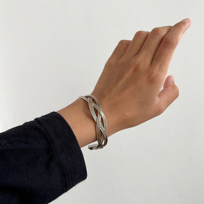 Vintage Two Tone Braided Wire Cuff Bracelet