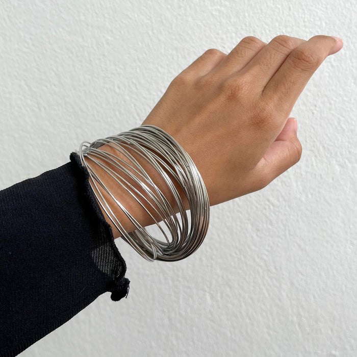Vintage Silver Tone Stacking Bangle Set (Multi-Piece)