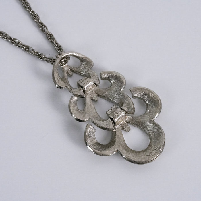 Vintage Silver Tone Ornate Abstract Pendant Necklace