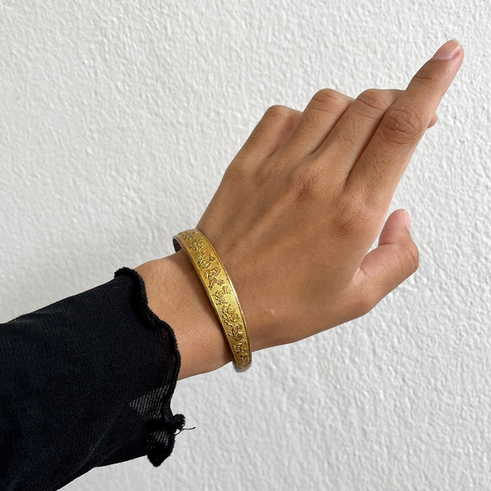Vintage 925 Stamped Zodiac Motif Gold Tone Open Cuff Bracelet