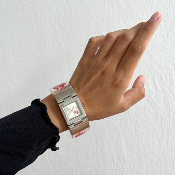Vintage Vaece Floral Lucite Statement Cuff Quartz Watch