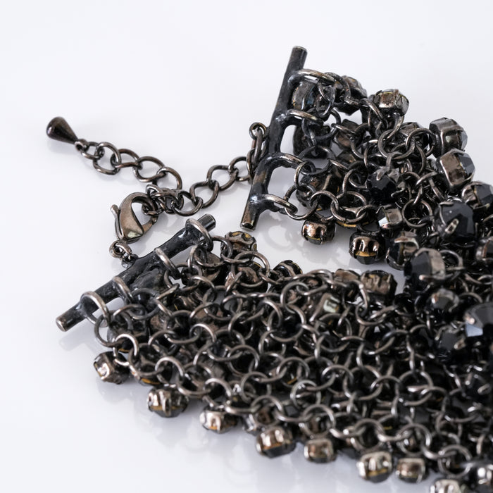 Vintage Clustered Black Crystal Fringe Bracelet