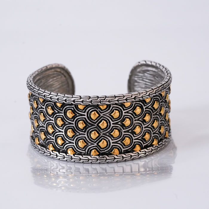Vintage Silver & Gold Geometric Cuff Bracelet