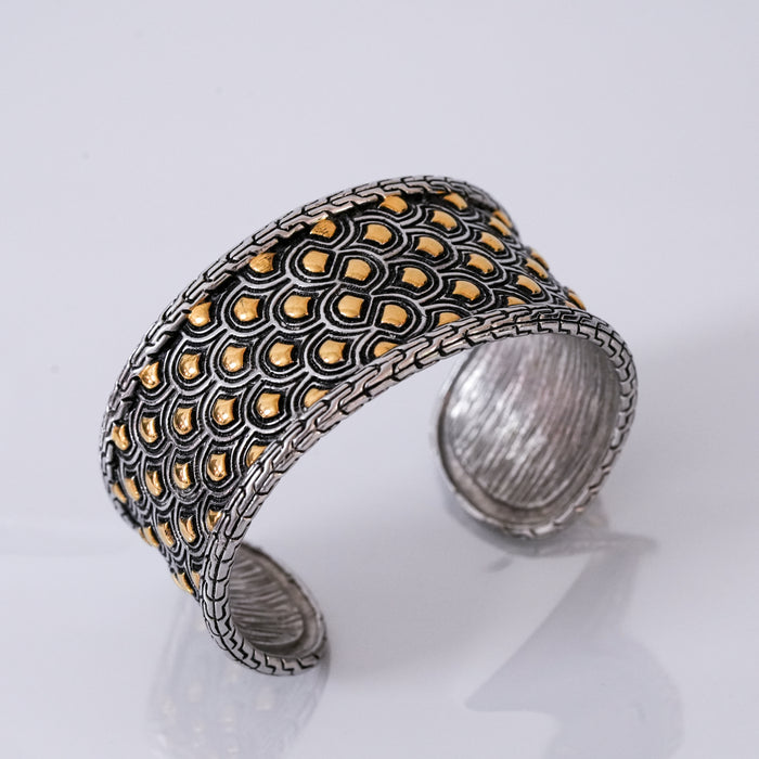 Vintage Silver & Gold Geometric Cuff Bracelet
