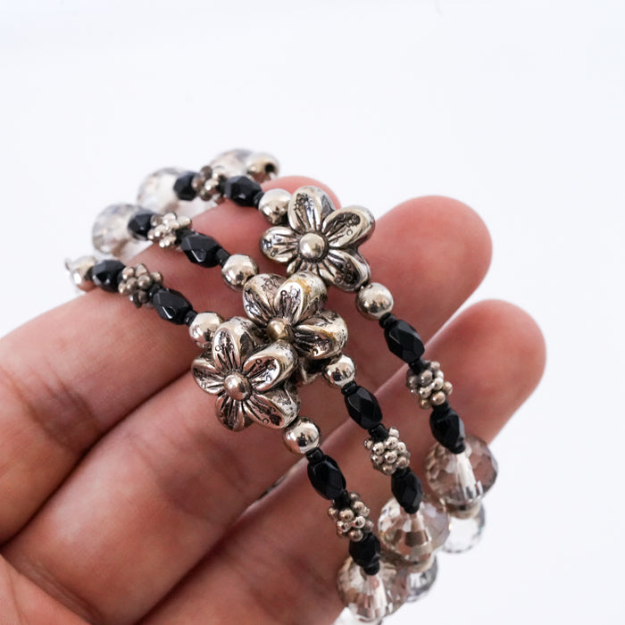 Vintage Floral Crystal Wrap Bracelet