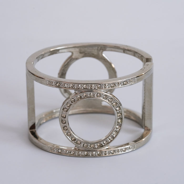 Vintage Silver-Tone Halo Frame Crystal Cuff Bracelet
