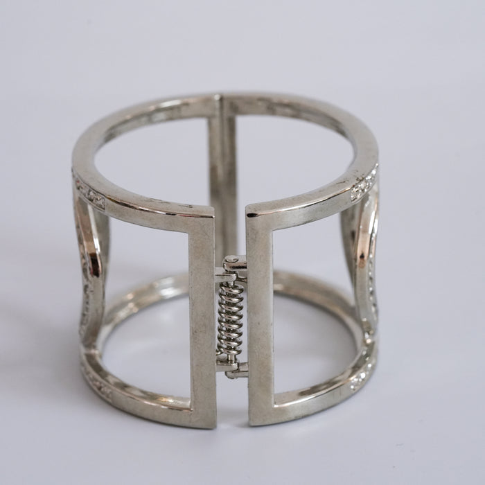 Vintage Silver-Tone Halo Frame Crystal Cuff Bracelet