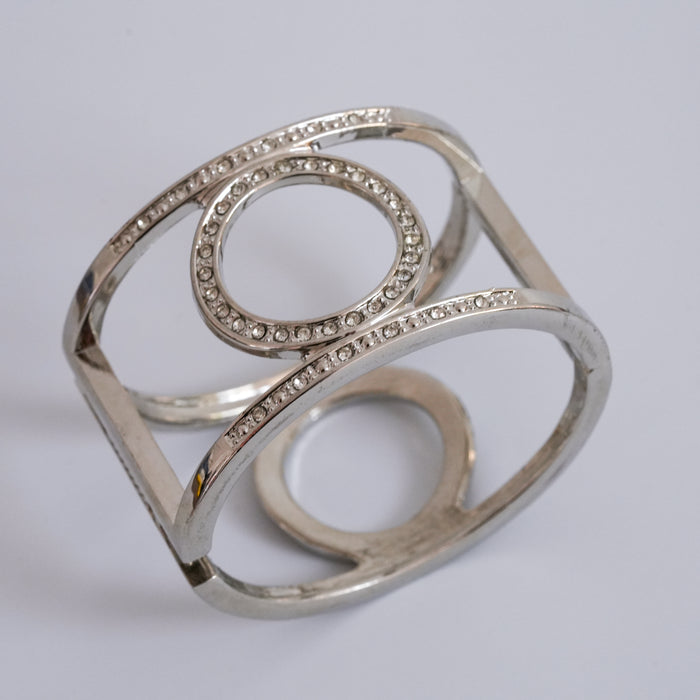 Vintage Silver-Tone Halo Frame Crystal Cuff Bracelet
