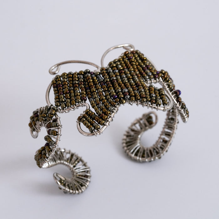 Beaded Butterfly Silver-Tone Cuff Bracelet