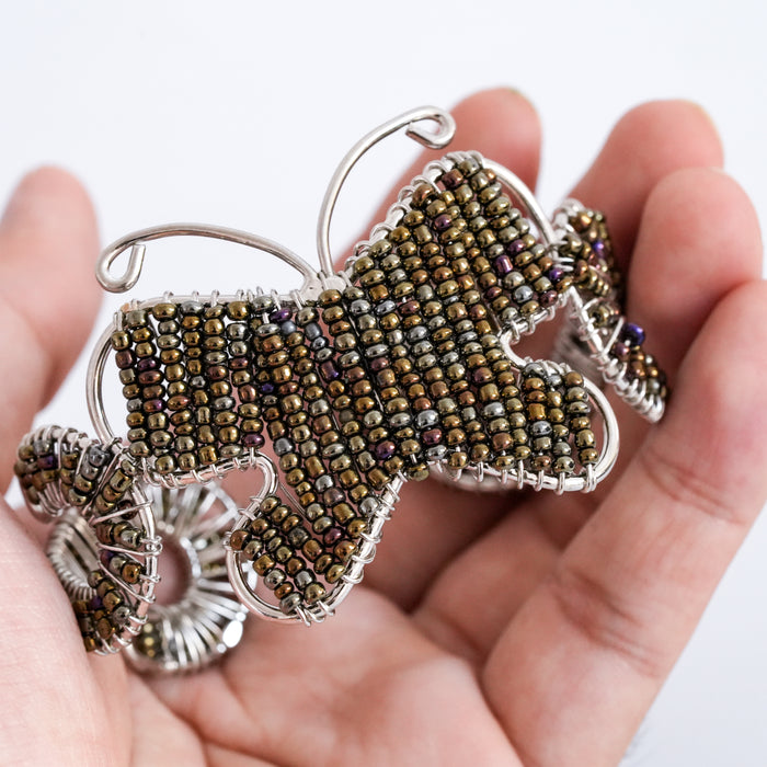 Beaded Butterfly Silver-Tone Cuff Bracelet