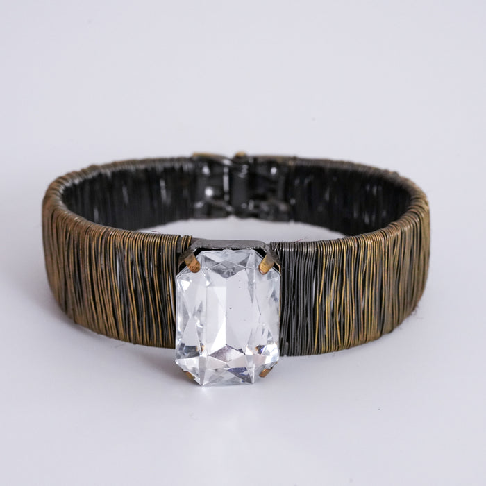Vintage Bronze Wire Wrap Crystal Cuff Bracelet