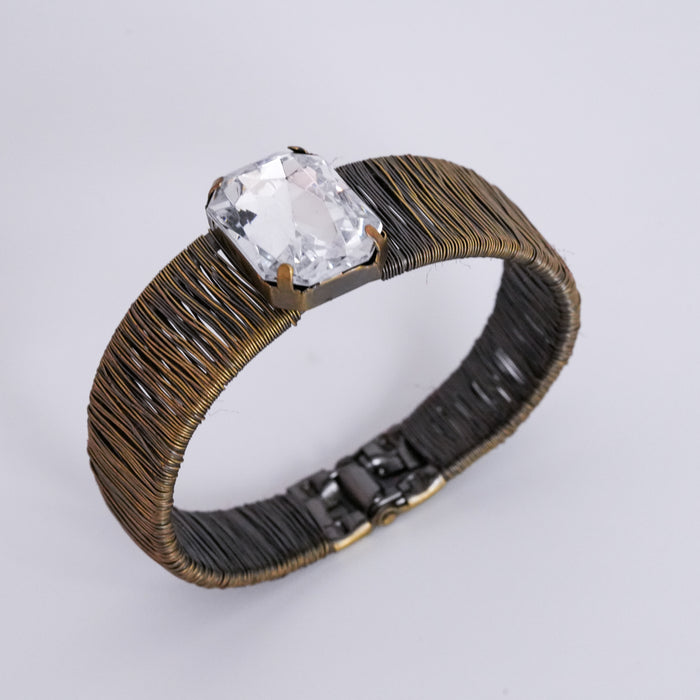 Vintage Bronze Wire Wrap Crystal Cuff Bracelet