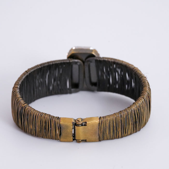 Vintage Bronze Wire Wrap Crystal Cuff Bracelet