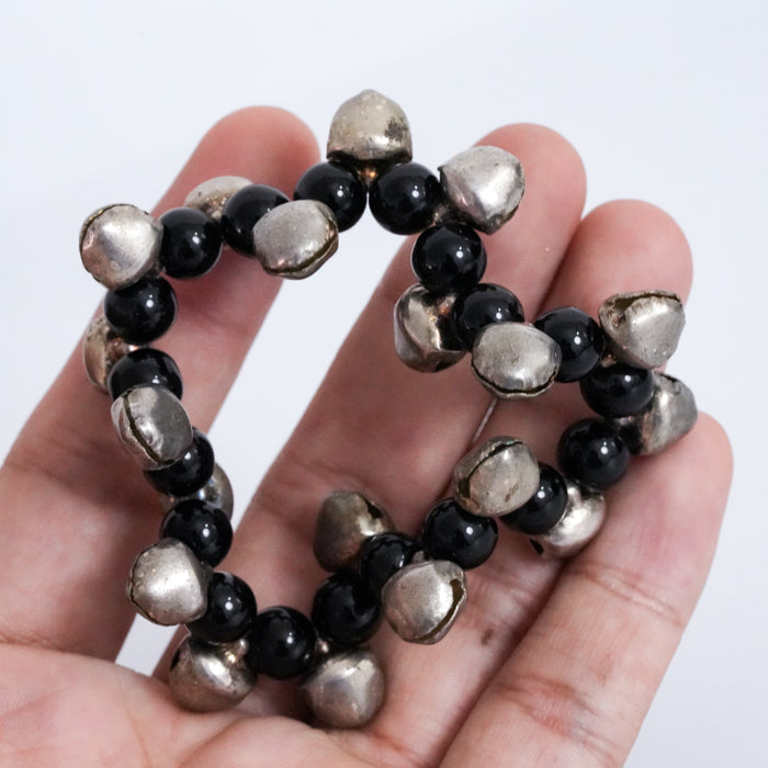 Vintage Black Beaded Bell Stretch Bracelet