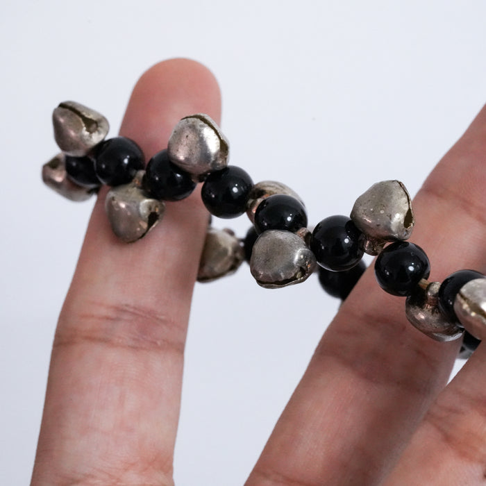 Vintage Black Beaded Bell Stretch Bracelet