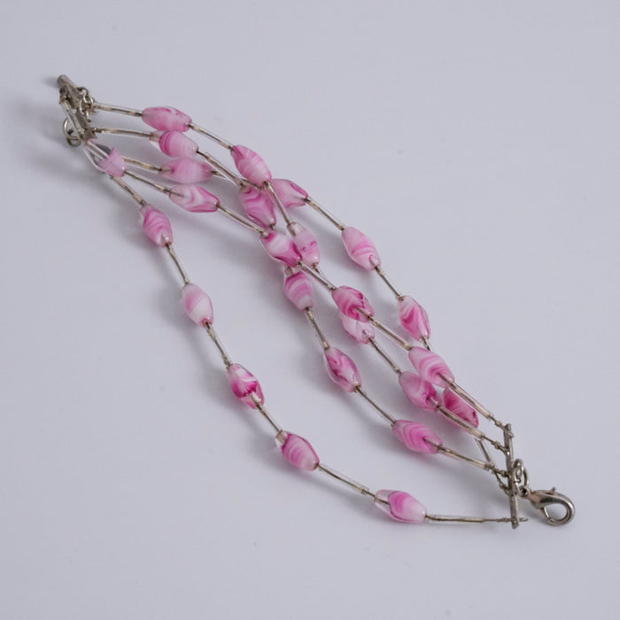 Vintage Pink Beaded Multi-Strand Bracelet