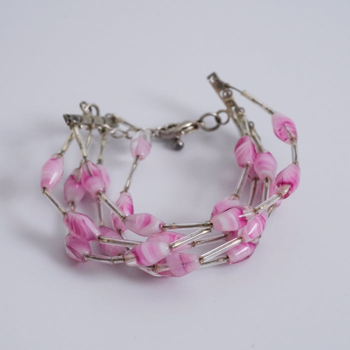 Vintage Pink Beaded Multi-Strand Bracelet