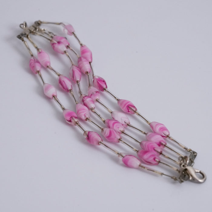Vintage Pink Beaded Multi-Strand Bracelet