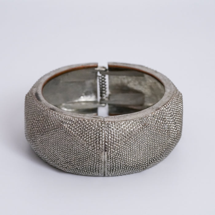 Vintage Silver Textured Hinged Cuff Bracelet