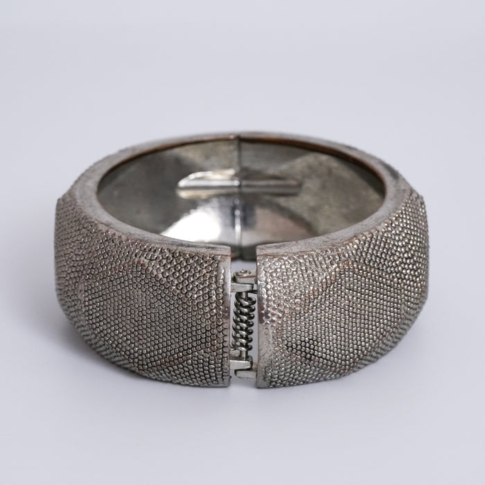 Vintage Silver Textured Hinged Cuff Bracelet