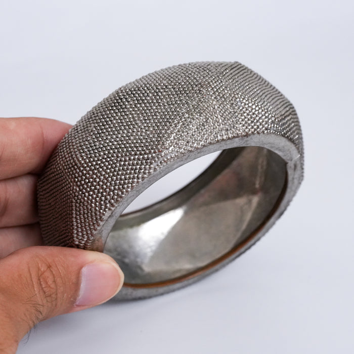 Vintage Silver Textured Hinged Cuff Bracelet