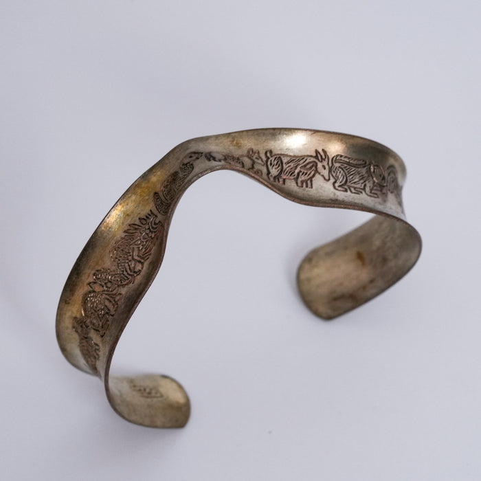 Vintage Etched Open Cuff Bracelet