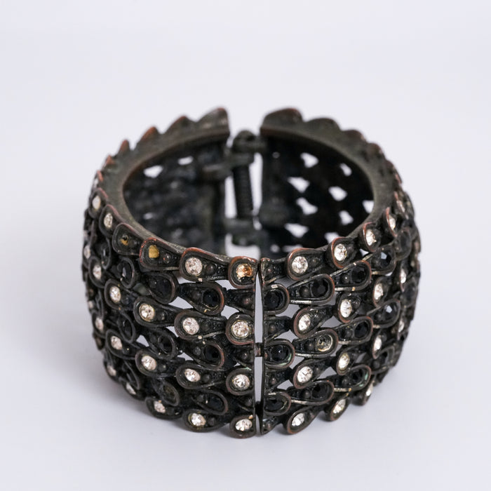Vintage Black Crystal Mesh Cuff Bracelet